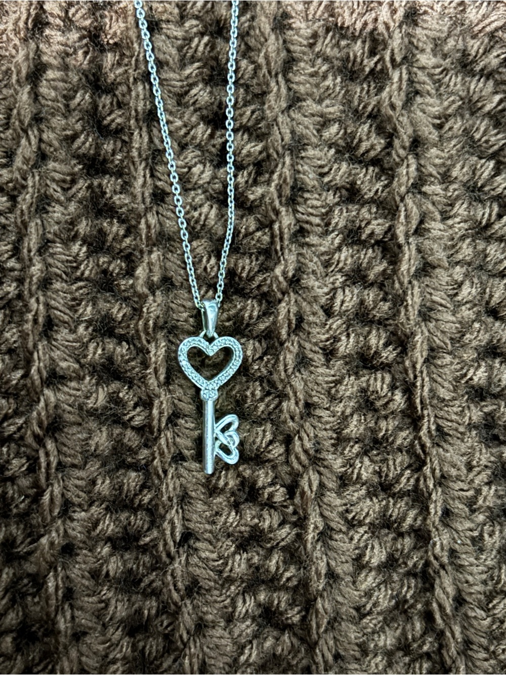 Sterling Silver Heart Key Pendant Necklace - Silver